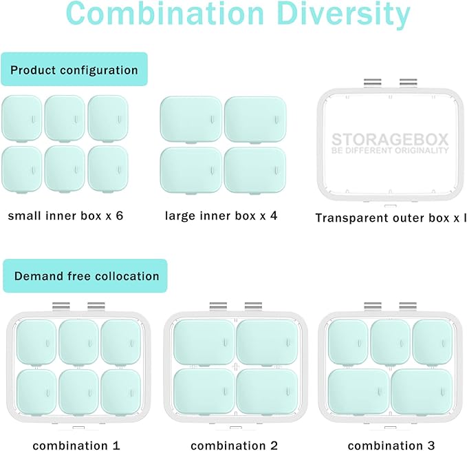 Pill Organizer SOFISO 4/6 Grid Free Assembly Travel Medicine Organizer 10 Day Pill Organizer Portable Pill Box Waterproof Pill Case Daily Medication Carry Case for Vitamins, Fish Oils, Supplements