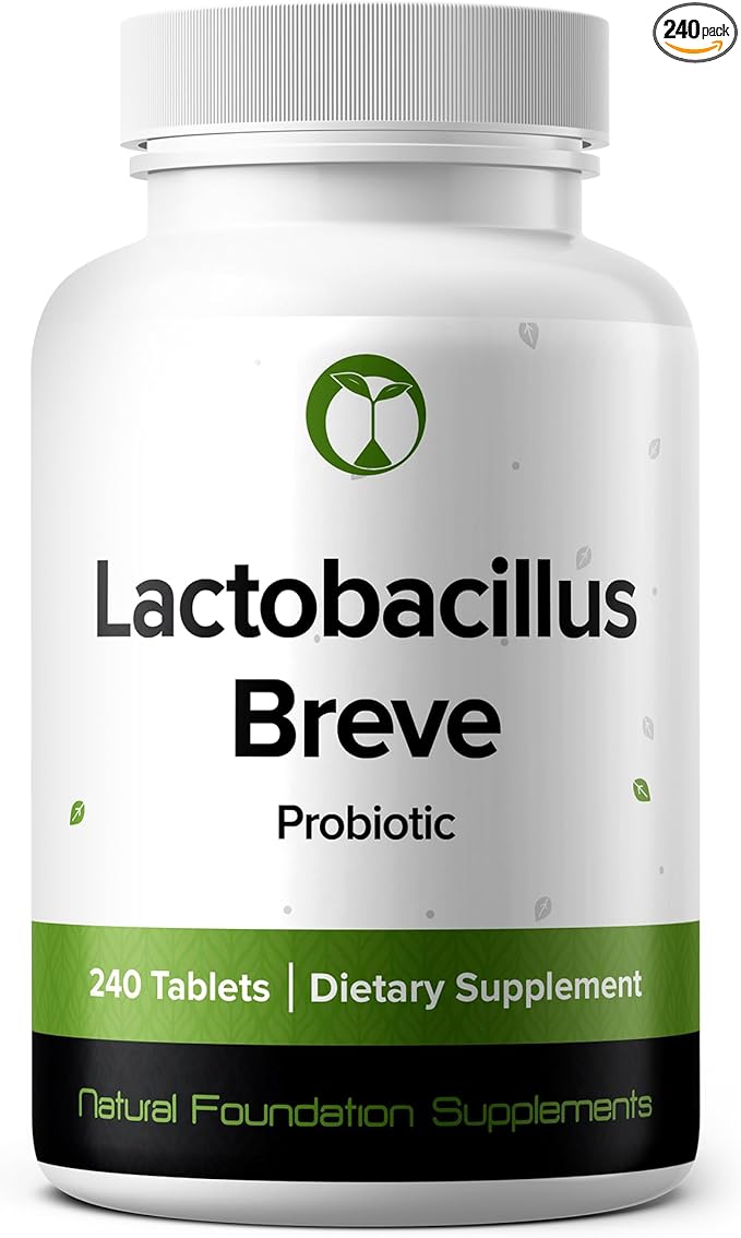 Natural Foundation Supplements Lactobacillus Breve Probiotic Supplement 240 Tablets 3 Billion CFU Probiotics for Men & Women Supports Intestinal Digestive & Gut Health (240, Lactobacillus Breve)