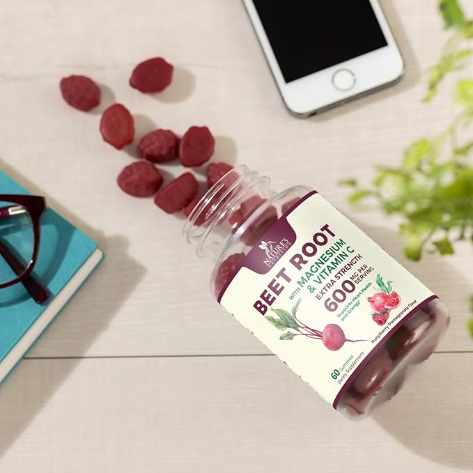 Beet Root Supplement Gummies - Superfood with Beetroot Extract Powder with Vitamin C & Magnesium - Supports Energy Heart Health & Nitric Oxide Production - Red Beets Supplements Gummy - 60 Gummies