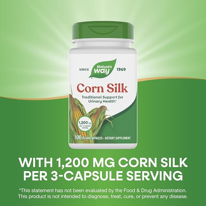 Nature's Way Corn Silk - 1,200 mg per 3-Capsule Serving - Traditional Urinary Health Support* - Corn Silk Dietary Supplement - Vegan & Gluten Free - 100 Vegan Capsules