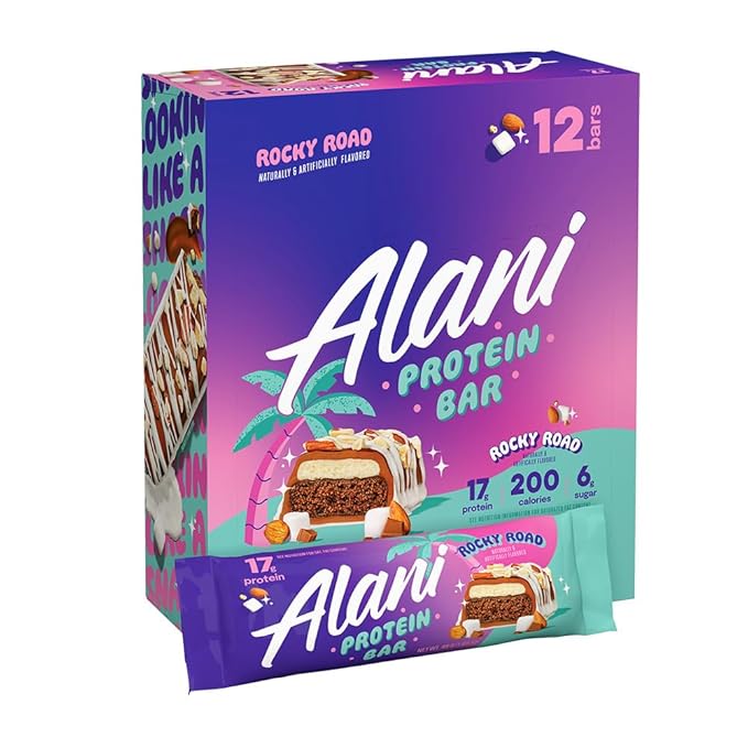 Alani Nu Protein Bars ROCKY ROAD | High Protein Gluten-Free Bars | 16g Protein | Low-Sugar (7G) Low-Carb Healthy Snacks | 12 Individually Wrapped Bars