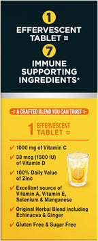 Airborne 1000mg Vitamin C with Vitamin D & Zinc, Sugar Free Multivitamin Immune Support Supplement, Antioxidants Vitamins A C & Vitamin E, 30 Effervescent Tablets, Zesty Orange Flavor