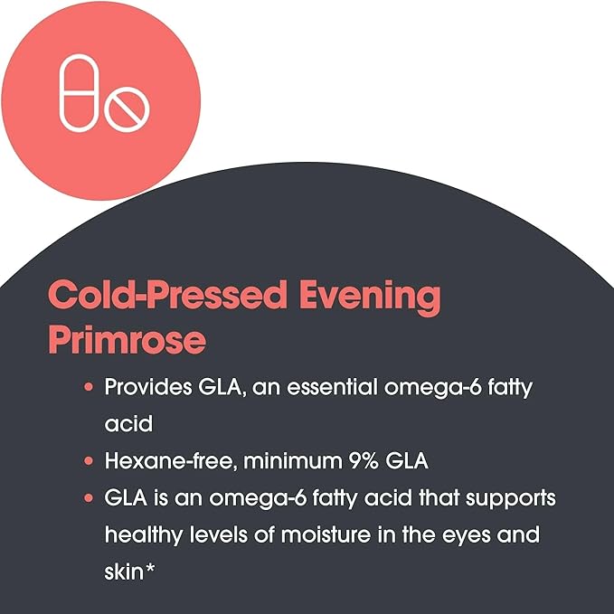 Nutricology EPO - Evening Primrose Oil for Men & Women, for Dry Eyes, Omega-6 EFA, GLA Gamma-Linolenic Acid, 500mg Supplement - 120 Count