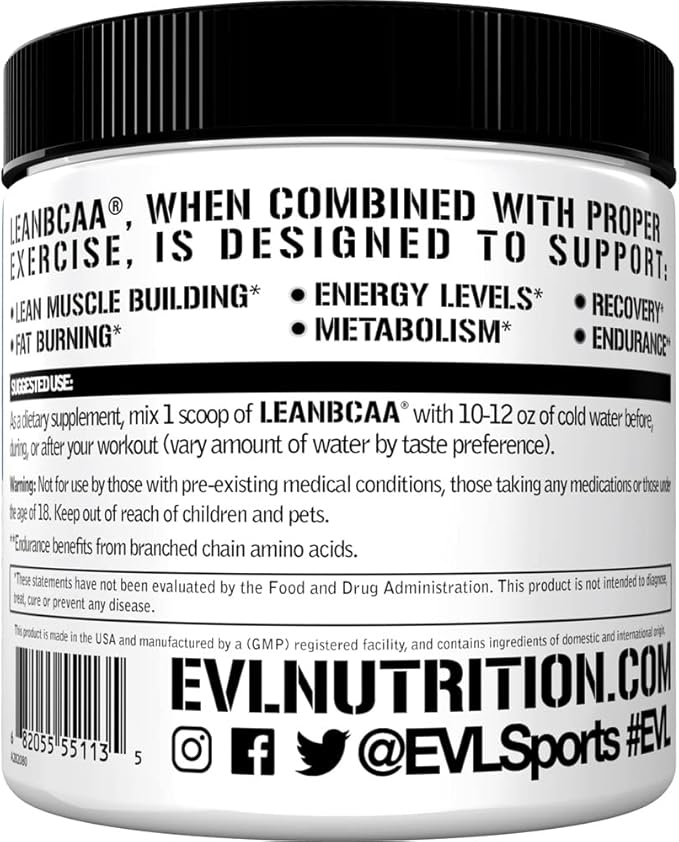 Evlution Stimulant Free Lean BCAA Powder Nutrition BCAAs Amino Acids Powder with CLA Carnitine and 2:1:1 Branched Chain Amino Acids Supports Muscle Recovery Fat Burn and Metabolism - Blue Raz
