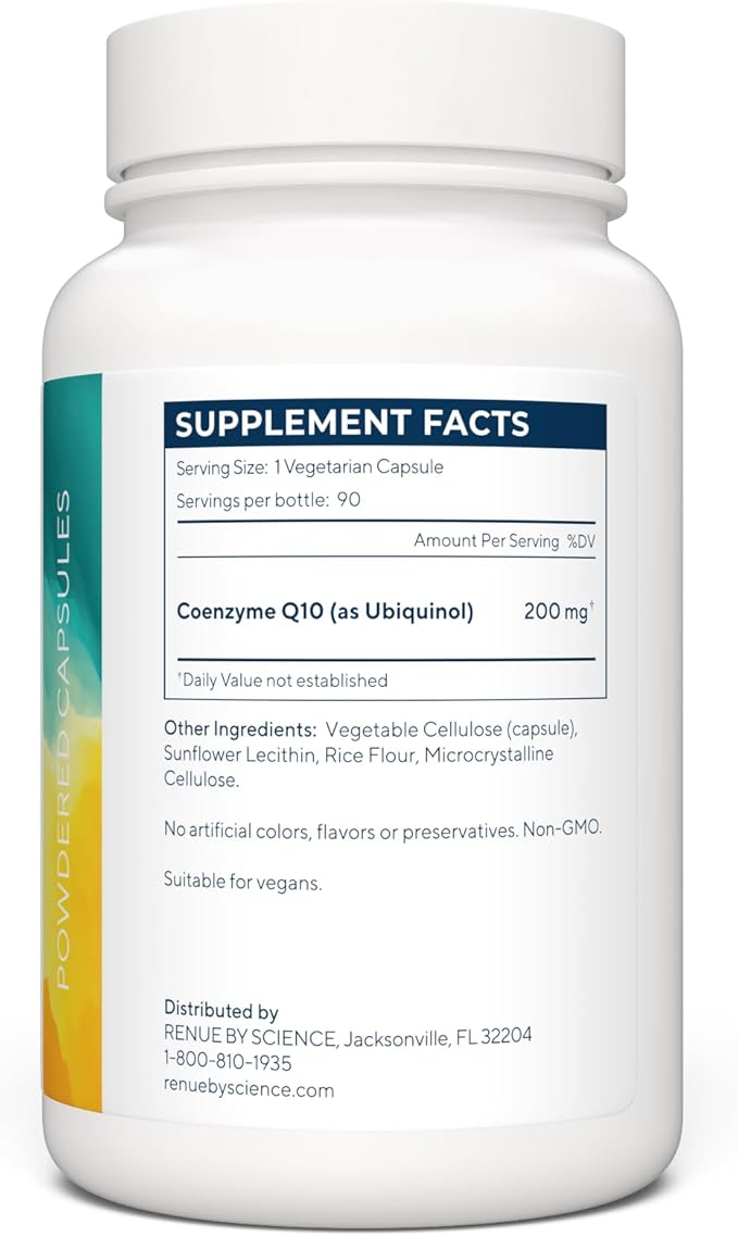 Renue By Science CoQ10 - Coenzyme Q10 as Ubiquinol CoQ10 | High Strength Liposomal CoQ10 200mg Supplement | 90 Co Q10 Capsules | Non-GMO & Allergen Free | Made in the USA Third-Party Tested