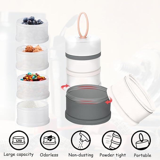 Ysglory 3 Packs Protein Powder Storage Container 4 Stackable Formula Dispenser Portable Protein Powder Travel Container Milk Powder Container to Go for Workout, Fitness, Travel (Gray,White,Blue)