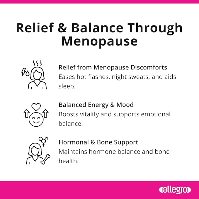 Allegro Menopause Relief Supplement, 60 Capsules, with Saffron, Black Cohosh, Valerian Extract, St. John's Wort, Korean Ginseng