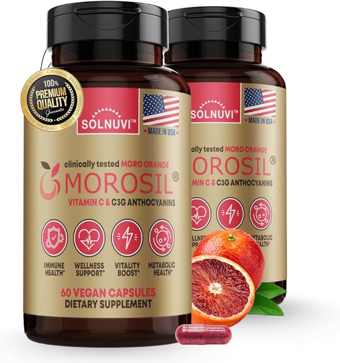 Morosil Clinically Tested C3G Supplement - Metabolism, Antioxidant, Wellness Support for Men & Women - 400mg Moro Red Orange Extract - 60 Veggie Capsules - Non-GMO, Gluten-Free, Vegan-Friendly