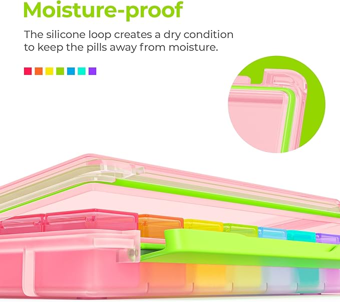 AUVON iMedassist Moisture-Proof Weekly Pill Organizer 4 Times a Day, Large 7 Day Pill Box Case with Portable Design for Travel, Removable Individual Containers Hold Vitamins, Supplements, Medications
