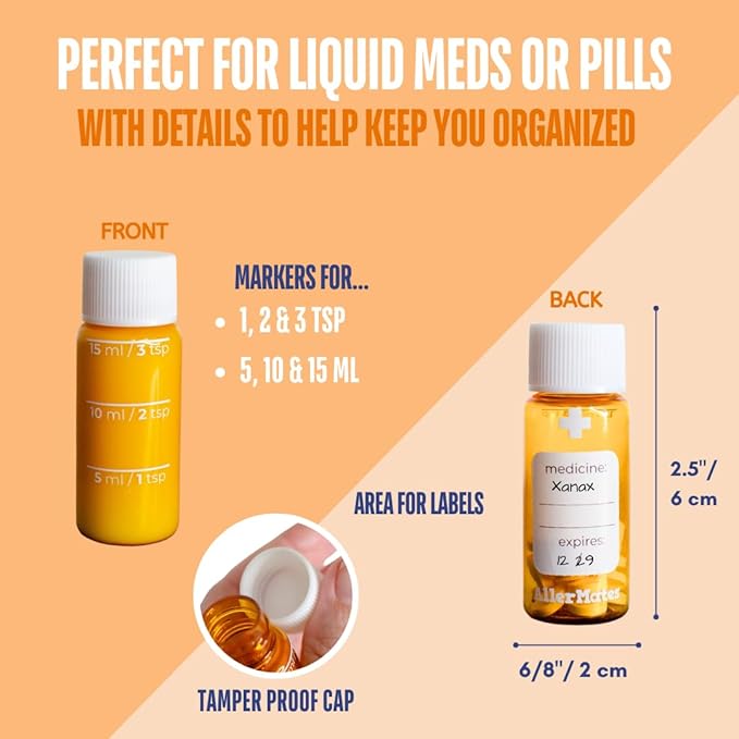 Travel Size Bottles for Medicines (Liquid or Pills) Carrying Case - Amber 3 Pack