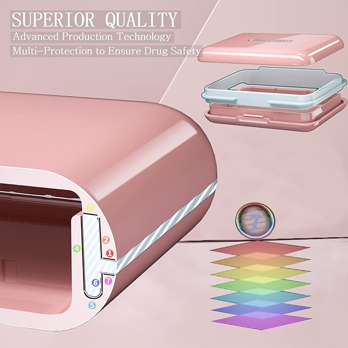 DUBSTAR Travel Pill Organizer Moisture Waterproof Small Pill Box for Pocket Purse 4+6 Compartments Portable Pill Case Medicine Vitamin Holder Container Pink