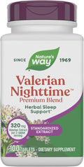 Nature's Way Valerian Nighttime Premium Blend, Herbal Sleep Support Supplements*, 320 mg of Valerian Extract per 2-tablet serving, Gluten-Free, 100 Tablets (Packaging May Vary)