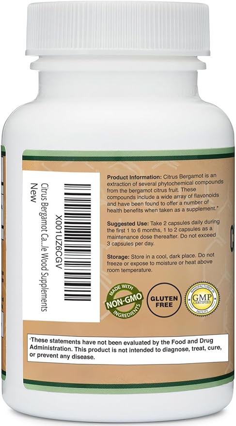 Citrus Bergamot Supplement, 1000mg, 60 Capsules - Supports Healthy Cholesterol & Triglyceride Levels - 1,000mg Servings (Bergamonte Standardization) by Double Wood