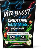 Sugar Free Creatine Monohydrate Gummies – 5g Creatine Per Serving, Sour Green Apple Flavor, Vegan, Low-Calorie, No Artificial Colors, Made in USA (120 Gummies)