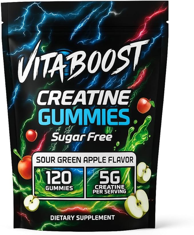 Sugar Free Creatine Monohydrate Gummies – 5g Creatine Per Serving, Sour Green Apple Flavor, Vegan, Low-Calorie, No Artificial Colors, Made in USA (120 Gummies)