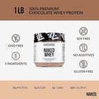 NAKED Chocolate Whey 1LB - All Natural Grass Fed Whey Protein Powder, Organic Cacao, and Coconut Sugar - NSF Certified, No GMO, No Soy, and Gluten Free, Aid Growth and Recovery - 12 Servings