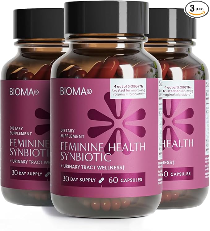 BIOMA Feminine Health Synbiotic - Women's Health Supplement for Healthy Vaginal pH, Urinary Tract & Digestive Support - with Probiotics, Cranberry & Tributyrin - 180 Capsules (3 Pack, 90-Day Supply)