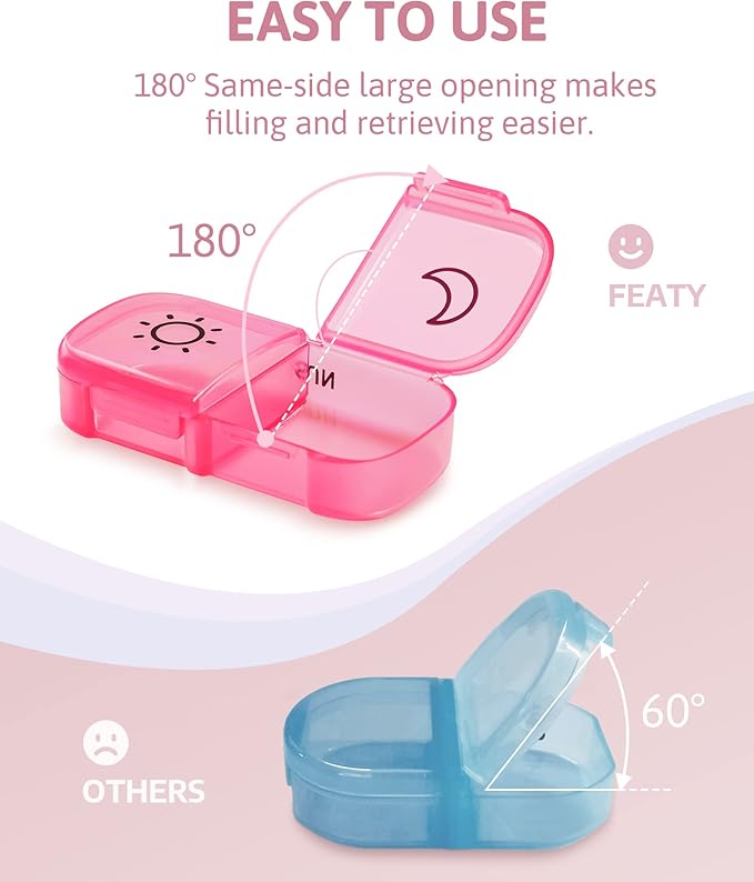 FEATY Weekly Pill Organizer 2 Times a Day with Same-Side Large Opening for Easy Filling & Retrieving, Color Tracking 7 Day AM PM Pill Box with Large BPA Free Pill Case for Vitamins, Fish Oils (Clear)