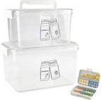 3 Pack Supplement Bottle Organizer with Travel Pill Organizer, Clear Plastic Vitamin Pill Bottle Organizer with Lid & Handle, Stackable First Aid Box Empty for Medicine, Fish Oil, Supplements