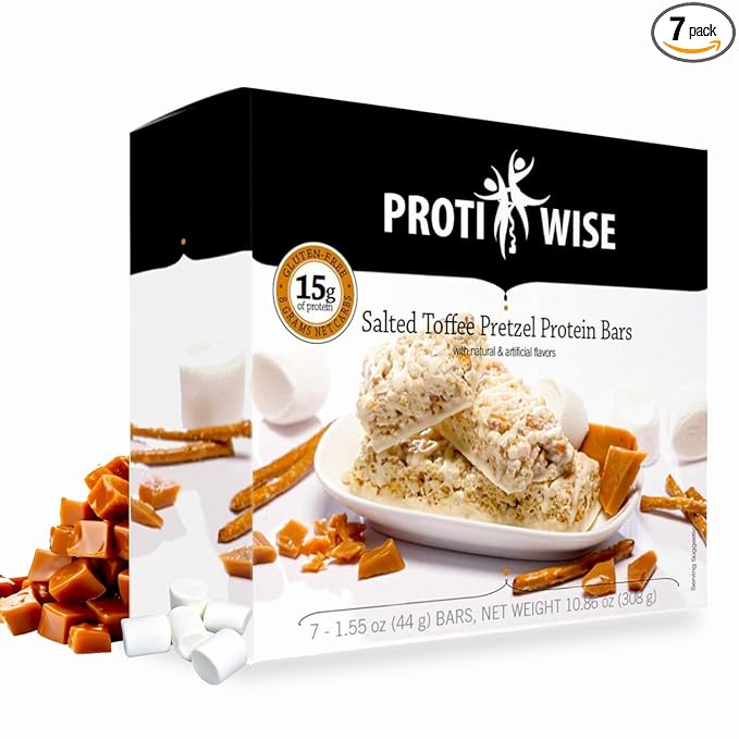 ProtiWise – Salted Toffee High Protein 15g Bar | Low Calorie, Weight Loss, Diet, Keto Friendly, Hunger Control, Meal Replacement | Gluten Free, Low Fat, Low Sugar (7/Box)