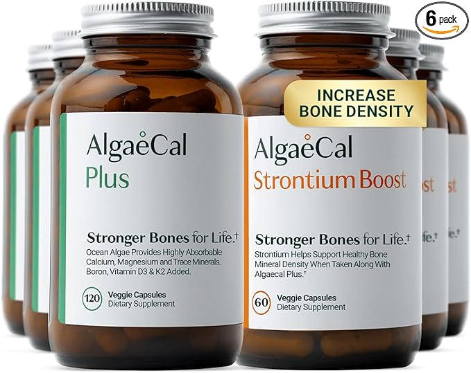 ALGAECAL Bone Builder Pack - Plant Based Calcium Supplement & Strontium - Organic Calcium 750mg with Vitamin D3 1600 IU, Vitamin K2, Magnesium, 16 Nutrients for Bone Health & Density (3-Month Supply)