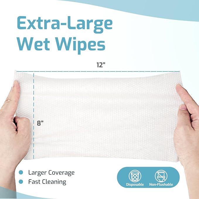 SUNKISS Trustplus Wet Wipes for Adult No Rinse, Extra Large 8”x12” Body Cleaning Washcloths for Elderly Incontinence & Cleansing, Fresh Scented, 200 Count (8 Packs of 50)
