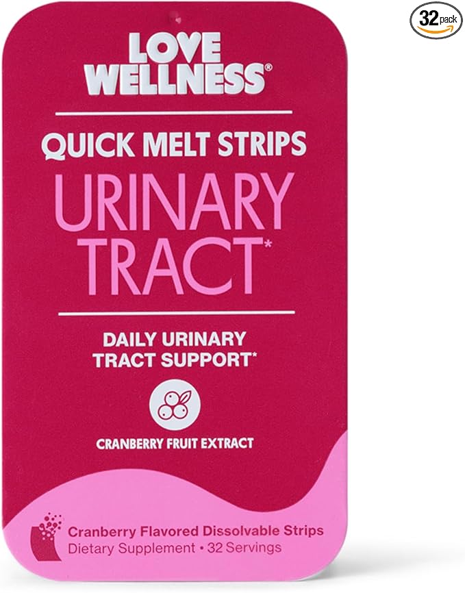 Love Wellness Urinary Tract* Quick Melt Strips - Fast-Dissolving UT Support with 36 mg PACs from Cranberry Fruit Extract - Promotes Urinary Health* - No Water Needed - Vegan and Sugar Free - 32 Strips