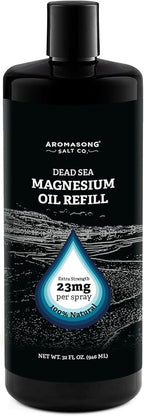 Aromasong Magnesium Spray - Extra Strength (23mg in Each Spritz) 32 Oz Refill Bottle, Natural and Pure Magnesium Oil Spray - Made in The USA - for Leg Discomfort and Promotes a Calm Sleep