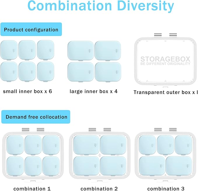 Pill Organizer SOFISO 4/6 Grid Free Assembly Travel Medicine Organizer 10 Day Pill Organizer Portable Pill Box Waterproof Pill Case Daily Medication Carry Case for Vitamins, Fish Oils, Supplements