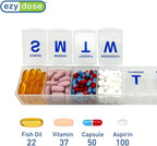 EZY DOSE Weekly (7-Day) Pill Case, Medicine Planner, Vitamin Organizer Box, 3X-Large Compartments to Secure Prescription Medication and Prevent Accidental Spilling, Clear Lids, BPA Free