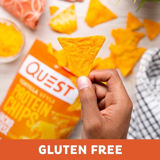 Quest Nutrition Protein Tortilla Chips, Nacho Cheese, 18g Protein, 4g Net Carbs, 150 Calories, Low Carb, Gluten Free, Soy Free, Potato Free, Baked, 1.1oz Bag, Single Sample