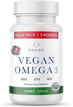 TAHIRO Vegan Omega-3 Softgels - Plant-Based Supplement with DPA, DHA & EPA - Nutrients for Men, Women and Pregnant Women - Supports Brain Health - Prenatal & Joint Supplements, 1000mg