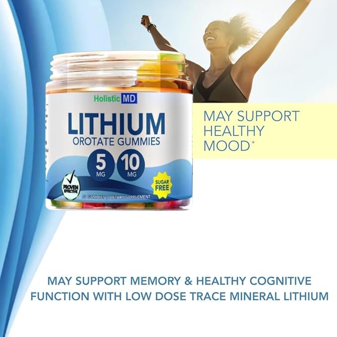 Lithium Orotate 5mg 10mg | for Men Women Kids | Lithium Orotate clinically Studied Chelated High Biovalable | 3 Flavors Sugar Free Vegan Gummies 60 ct