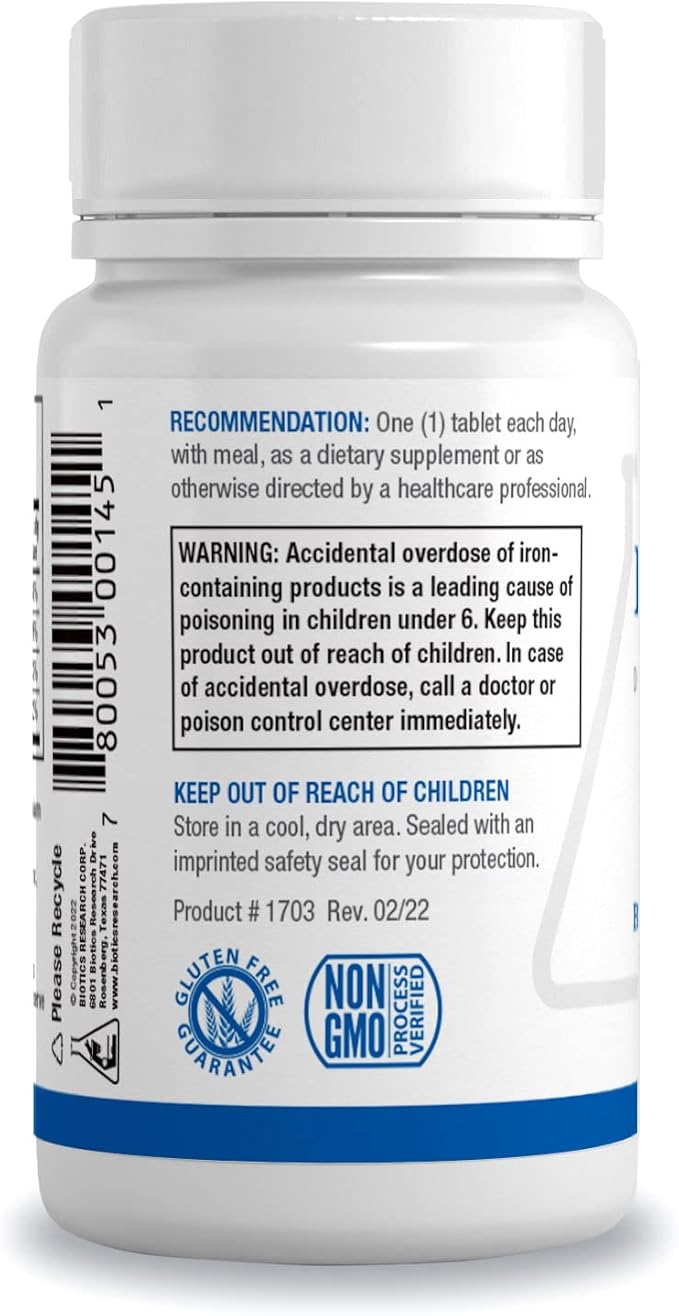 Biotics Research Fe-Zyme 25 Milligram Iron, Added Zinc and Copper, Supports Normal Red Blood Cell Production, Healthy Energy Levels 100 Tablets