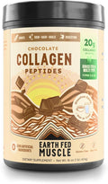 Earth Fed Muscle Chocolate Collagen Peptides Powder – Grass Fed Hydrolyzed Collagen for Women & Men - Healthy Bones, Skin & Hair - Types 1 & 3 Collagen Powder, 20g Per Serving, 19 Servings