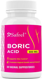 Safrel Boric Acid Vaginal Suppositories - 100% Pure Made in USA - Intimate Health Support, Vaginal Health and pH, Odor Control (30 Count)