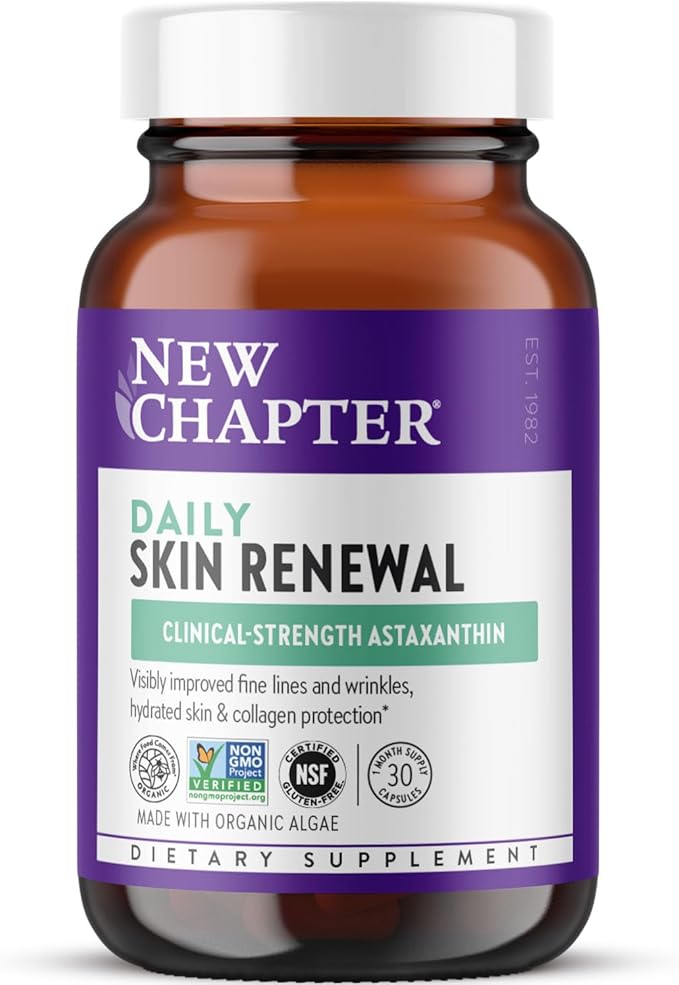 New Chapter Daily Skin Renewal Supplement, Clinical-Strength Astaxanthin for Youthful Skin Care + Collagen Protection with Vitamin C, Vitamin A, E & Zinc - 30 Capsules