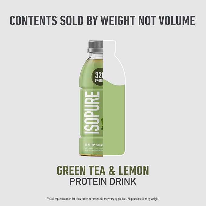 Isopure Zero Carb 32g Clear Protein Ready-to-Drink, Whey Protein Isolate, Green Tea, 12 Pack (Packaging May Vary)