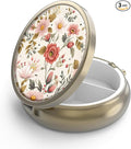 Pill Case Pill Box with Mirror Retro 3 Compartment Small Pill Case for Purse or Pocket Bronze Small Roud Pill Box or Vitamins, Fish Oil, Supplements, Pill Containe Travel Gifts（Retro Red Flowers）