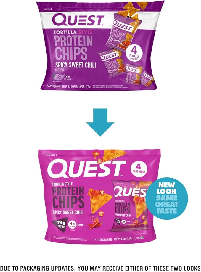 Quest Nutrition Spicy Sweet Chili Tortilla Chip, 19g Protein, 4g Net Carb, Low Carb, Gluten Free, 1.1 oz 4 count