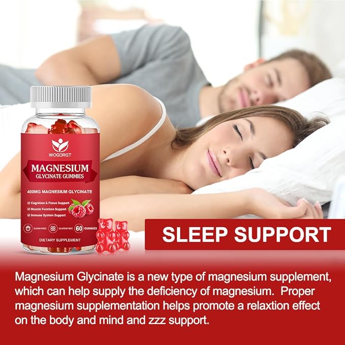 Magnesium Glycinate Gummies - 400mg Magnesium Glycinate Gummy with Vitamin D, B6, and CoQ10, Magnesium Supplement for Relaxation and Cognition, Sugar Free - 60 Raspberry Gummies (3 Pack)