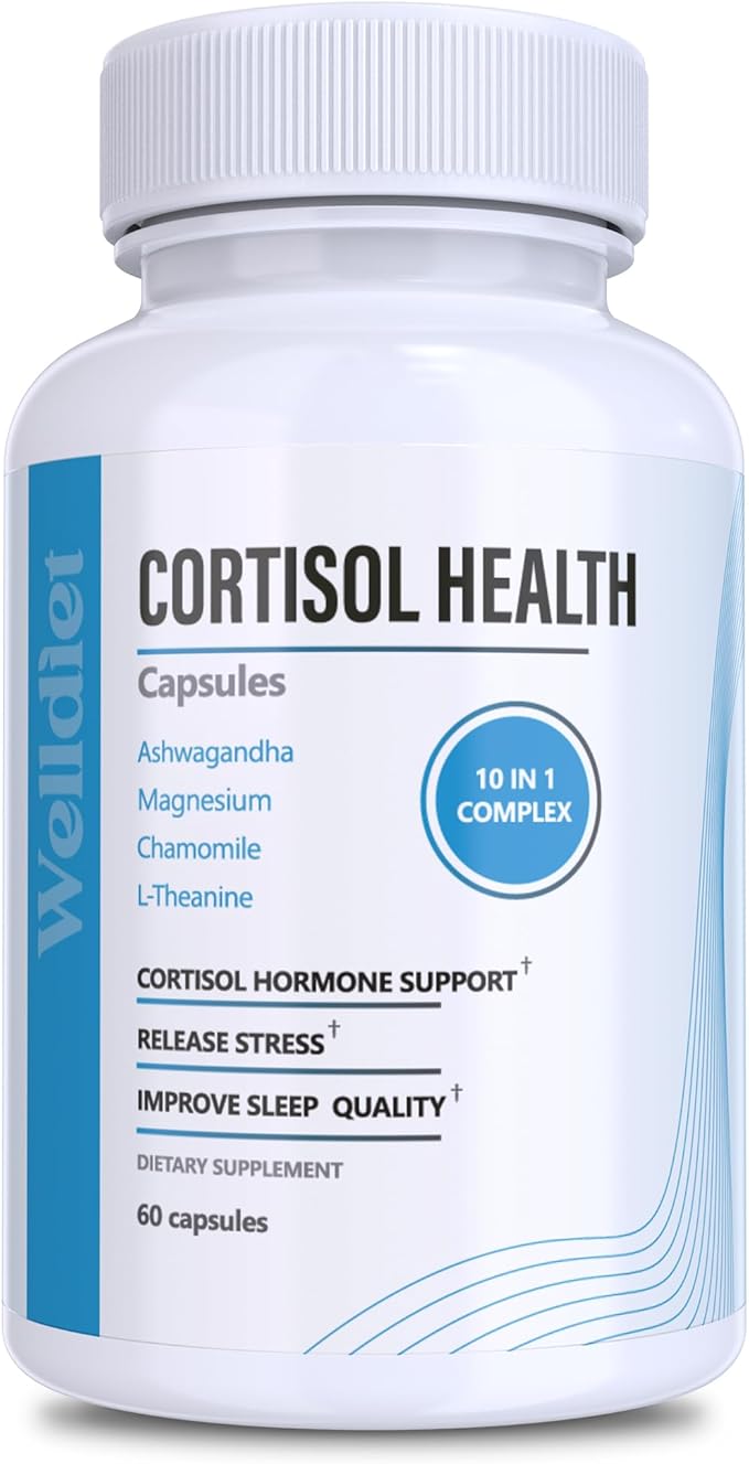 10-in-1 Cortisol Supplements with Magnesium, Ashwagandha, Chamomile, L-Theanine, St. John's Wort, Rhodiola, 60 Capsules, Cortisol Supplements For Women -& Men, Cortisol Reducer, High cortisol