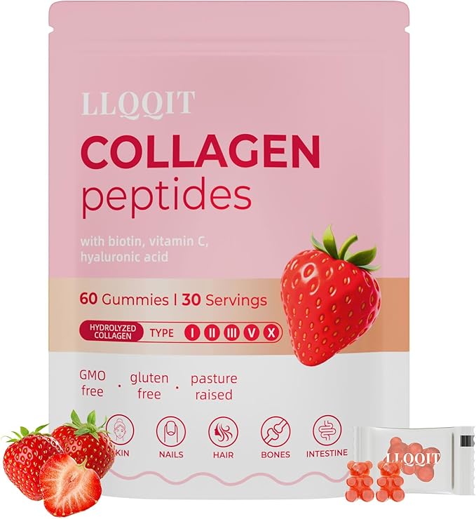 60 Count Multi-Collagen Peptides Gummies for Women - Packed with Types I, II, III, V, X, Vitamins C, E, Zinc & Hyaluronic Acid - Non-GMO & Gluten Free