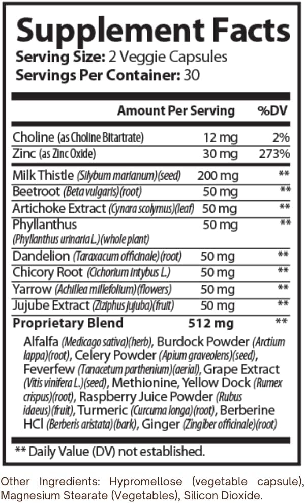 Liver Support Supplement | with Milk Thistle, Dandelion, Beetroot, Zinc & Herbal Blend | 60 Veg Capsules