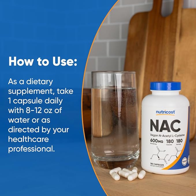 Nutricost N-Acetyl L-Cysteine (NAC) 600mg, 180 Capsules - Non-GMO, Gluten Free (Pack of 2)