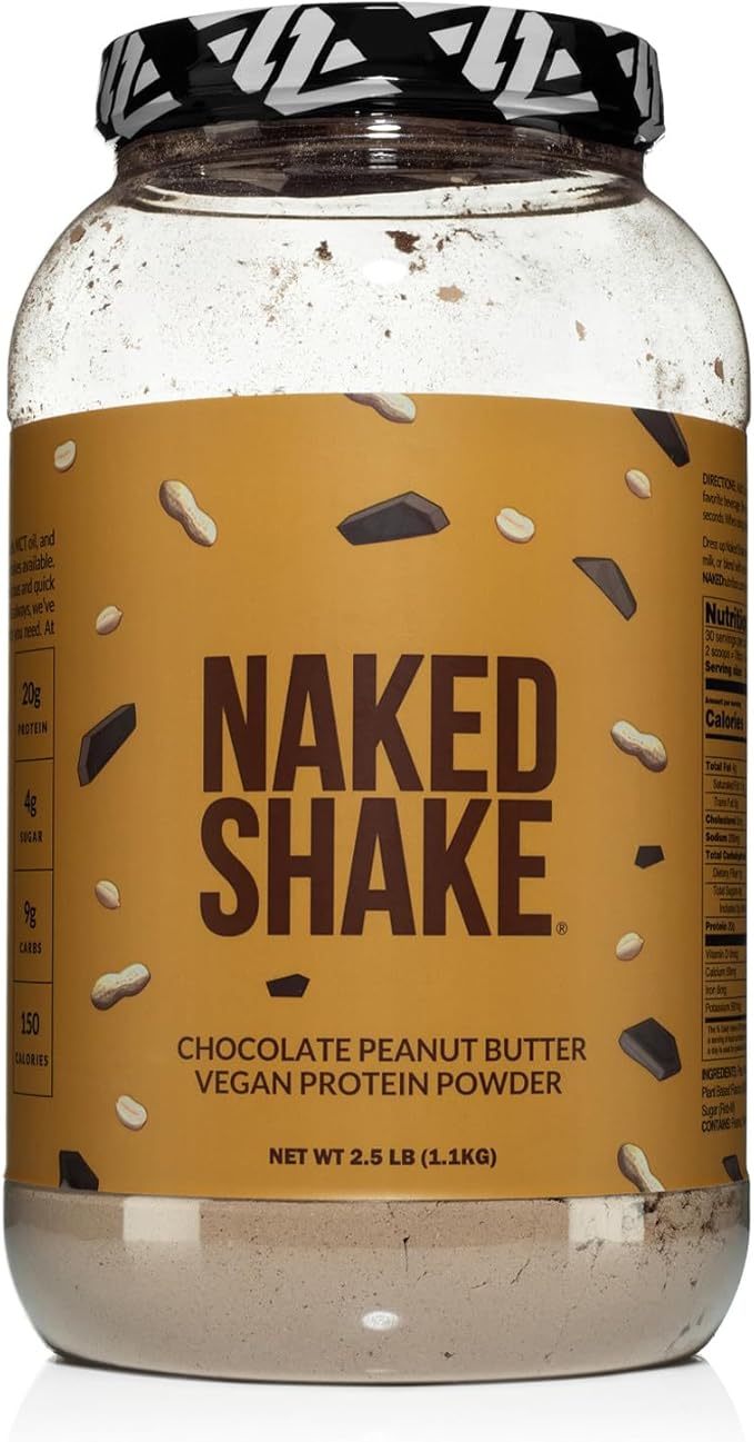NAKED Shake - Chocolate Peanut Butter Protein Powder - Vegan Protein Powder from US & Canadian Farms with MCT Oil, NSF Certified, Gluten-Free, Soy-Free, No GMOs or Artificial Sweeteners - 30 Servings