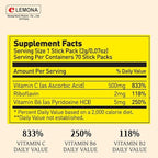 LEMONA Official Vitamin C Powder 500mg Korean Supplements Immune Support B6, B2, On-The-Go Packets Vitamin Healthy Living, Easy to Take Daily Energy Boost Korean Food Snacks Lemon (70Sticks)
