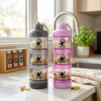 FuelStack Portable Protein Powder Container – Stackable Supplement Storage with Pill Organizer for Gym & Travel (Pink)