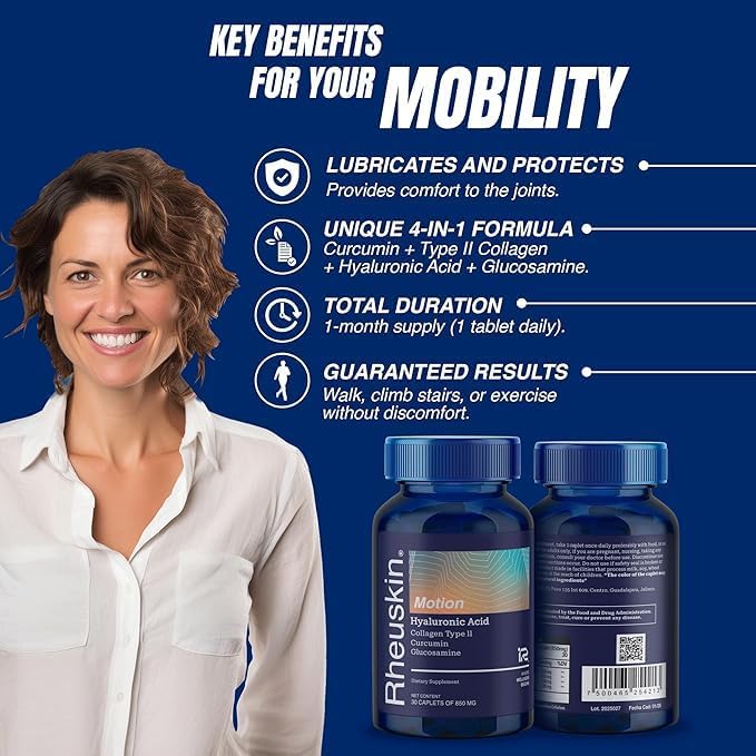 Motion 3 Pack – Advanced Joint Support: Hyaluronic Acid + Glucosamine + Curcumin + Type II Collagen – Flexibility, Mobility & Comfort – 90 Caplets 850 mg