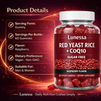 Lunessa Red Yeast Rice, with Red Yeast Rice 2400mg, CoQ10 200mg, Restores Body Vitality & Maintains Healthy Cholesterol Levels for Men & Women, Non-GMO, Vegan, Raspberry Flavor, 60 Gummies (1)